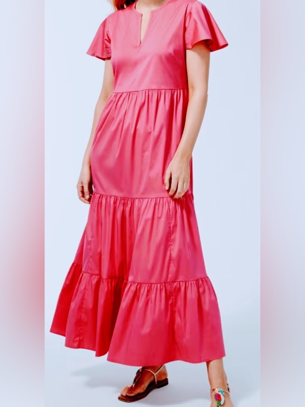 NWT Chico’s Strawberry Margarita Pink Tiered Ruffle Maxi Dress Size 2 (US 12)
